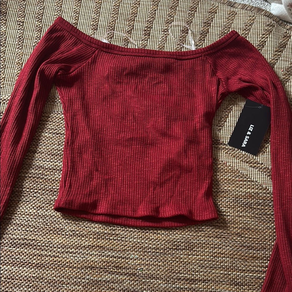 Red Long Sleeve Off-Shoulder Top